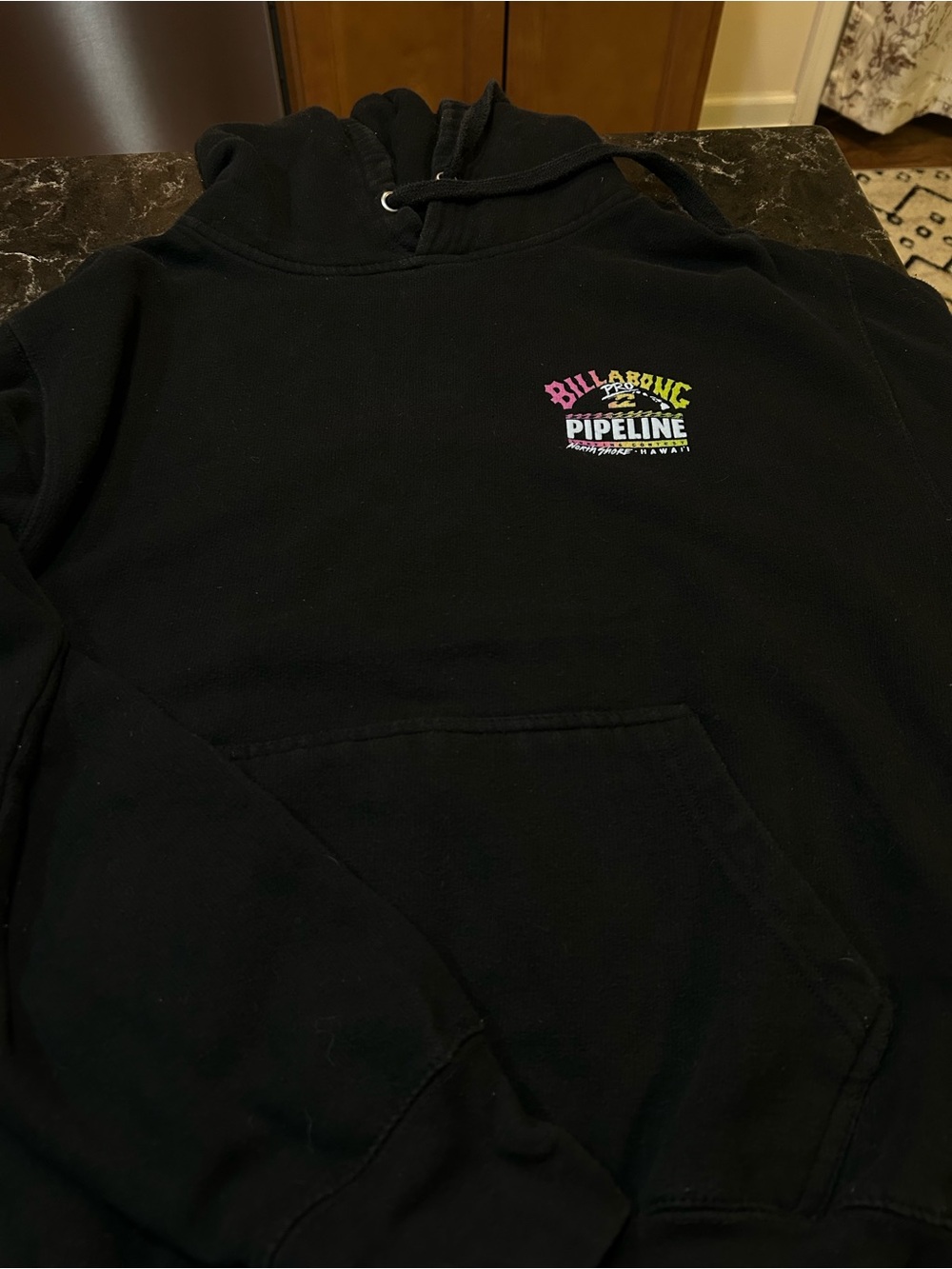 Billabong Black Hoodie with Pink, Yellow & White Pipeline Logo